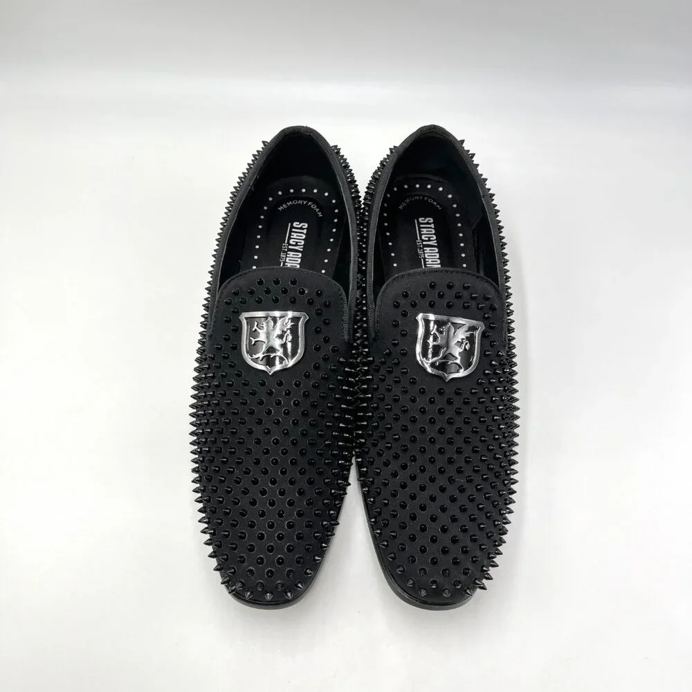 Stacy Adams Mens Size‎ 7.5 7.5M Sabre Black Spiked Studded Slip On Loafers Shoes